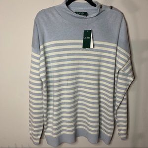 Lauren Ralph Lauren Blue White Striped Sweater NWT
